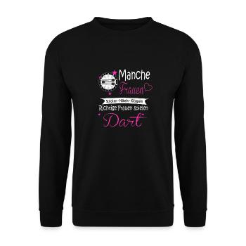 Frauen spielen Dart - Unisex Pullover - Schwarz - Vorne - Alina (178cm) & Michal (187cm)