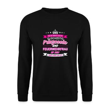 Feuerwehrfrau - Unisex Pullover - Schwarz - Vorne - Alina (178cm) & Michal (187cm)