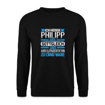 PHILIPP - Gottgleich Geschenk - Unisex Pullover - Schwarz - Vorne - Alina (178cm) & Michal (187cm)
