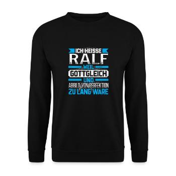 RALF - Gottgleich Geschenk - Unisex Pullover - Schwarz - Vorne - Alina (178cm) & Michal (187cm)