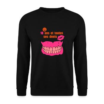 18 ans toutes ses dents humour anniversaire - Sweat-shirt Unisexe - noir - Devant - Alina (178cm) & Michal (187cm)