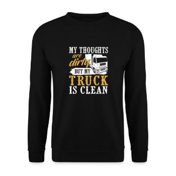 Lastwagen Shirt · LKW · Transport · Gedanken - Unisex Pullover - Schwarz - Vorne - Alina (178cm) & Michal (187cm)
