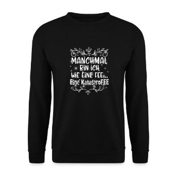 Lustiges Sprüche Shirt · Spruch · Eine KatastroFEE - Unisex Pullover - Schwarz - Vorne - Alina (178cm) & Michal (187cm)
