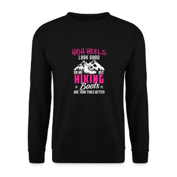 T-Shirt des montagnes · Alpinisme · Randonnée · Bottes de randonnée - Sweat-shirt Unisexe - noir - Devant - Alina (178cm) & Michal (187cm)