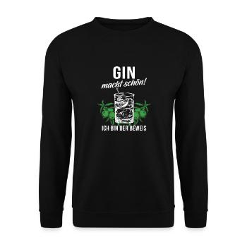 Gin Alkohol Trinken Geschenk · Gin macht schön - Unisex Pullover - Schwarz - Vorne - Alina (178cm) & Michal (187cm)