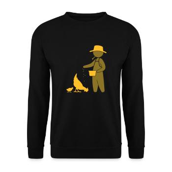 Bauer füttert Hühner - Unisex Pullover - Schwarz - Vorne - Alina (178cm) & Michal (187cm)