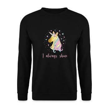 Einhorn Glitzer Spruch Strahlen - Unisex Pullover - Schwarz - Vorne - Alina (178cm) & Michal (187cm)