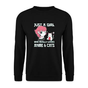 Juste une fille qui aime anime et chats. Fille d’Otaku - Sweat-shirt Unisexe - noir - Devant - Alina (178cm) & Michal (187cm)