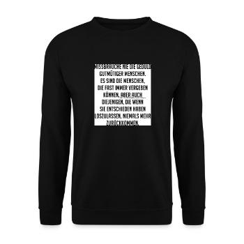 Geduld - gutmütig - loslassen - zurückkommen - Unisex Pullover - Schwarz - Vorne - Alina (178cm) & Michal (187cm)
