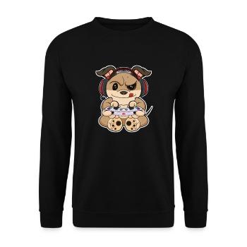 Puppy Dog With Gaming Controller I Funny Gaming I - Unisex Pullover - Schwarz - Vorne - Alina (178cm) & Michal (187cm)