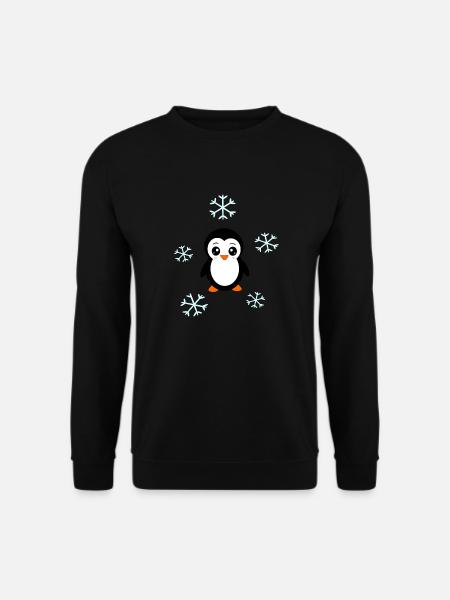 Pinguin im Schnee Schneeflocke Weihnachten - Unisex Pullover - Schwarz