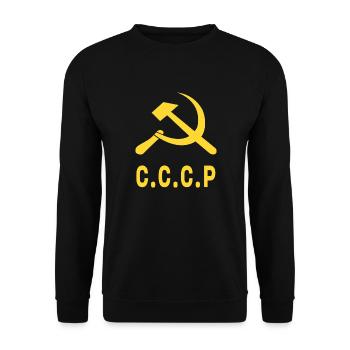 Wappen der Sozialistischen Sowjetrepubliken der UdSSR Russisch - Unisex Pullover - Schwarz - Vorne - Alina (178cm) & Michal (187cm)