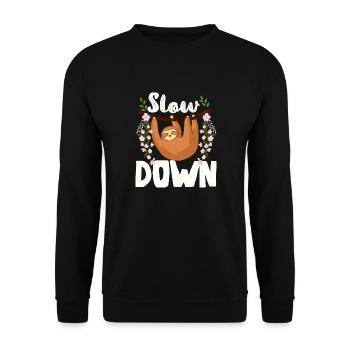 Sloth, Enjoy life, Slow down - Unisex Sweatshirt - black - Front - Alina (178cm) & Michal (187cm)