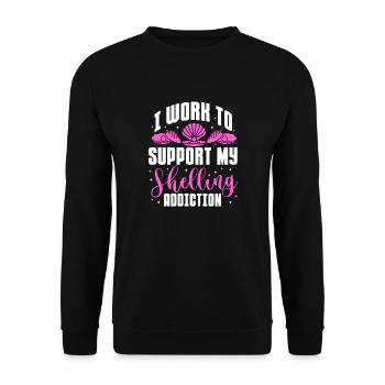 Je travaille pour soutenir ma dépendance aux bombardements Coquillage - Sweat-shirt Unisexe - noir - Devant - Alina (178cm) & Michal (187cm)