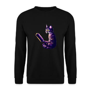 Kater Buch Katze Bücher Hauskatze Lesen Kätzchen - Unisex Pullover - Schwarz - Vorne - Alina (178cm) & Michal (187cm)