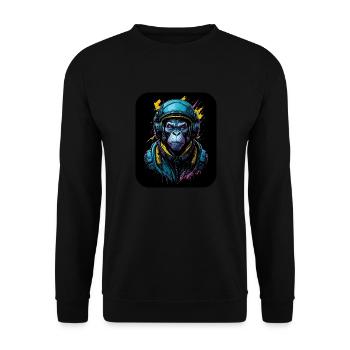 Affe im Astronautenanzug | Weltraum-Pilot - Unisex Pullover - Schwarz - Vorne - Alina (178cm) & Michal (187cm)