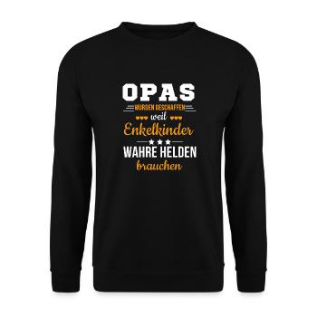 Opas weil Enkelkinder Wahre Helden Bauch - Unisex Pullover - Schwarz - Vorne - Alina (178cm) & Michal (187cm)