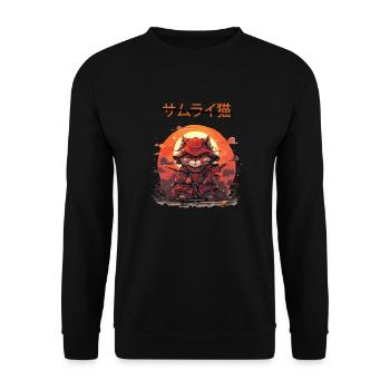 Samurai Anime Cat - Unisex Pullover - Schwarz - Vorne - Alina (178cm) & Michal (187cm)