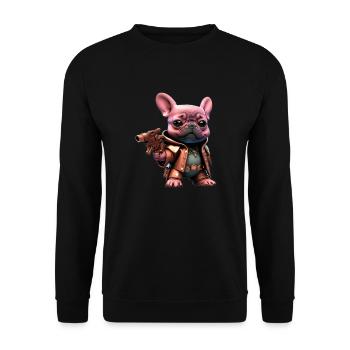 Frenchie Superhero - Unisex Pullover - Schwarz - Vorne - Alina (178cm) & Michal (187cm)
