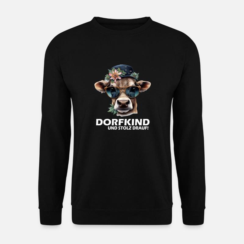 Bauern Design mit Kuh Dorfkind und stolz drauf! - Unisex Pullover - Schwarz