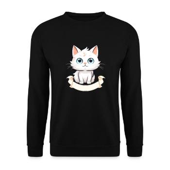 Katze mit Namensschild - Unisex Pullover - Schwarz - Vorne - Alina (178cm) & Michal (187cm)
