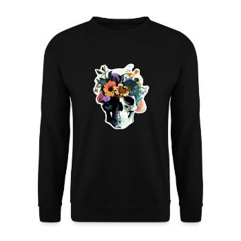 Human Skull & Flowers 38 - Unisex Sweatshirt - black - Front - Alina (178cm) & Michal (187cm)