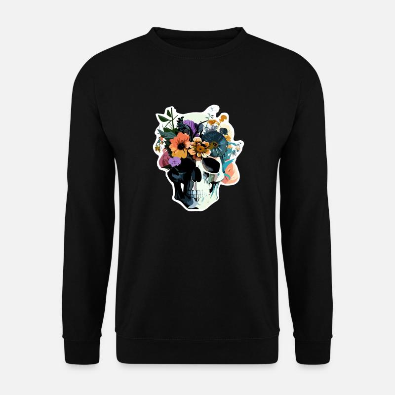 Menschlicher Schädel & Blumen 38 - Unisex Pullover - Schwarz