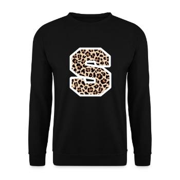 lettre S motif léopard -idée cadeau d’anniversaire - Sweat-shirt Unisexe - noir - Devant - Alina (178cm) & Michal (187cm)