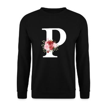 Lettre p floral rouge - Sweat-shirt Unisexe - noir - Devant - Alina (178cm) & Michal (187cm)