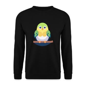 Budgie colorful on branch - Unisex Sweatshirt - black - Front - Alina (178cm) & Michal (187cm)
