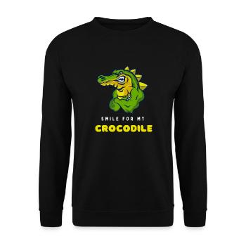 Cartoon Smile for my Crocodile - Unisex Pullover - Schwarz - Vorne - Alina (178cm) & Michal (187cm)