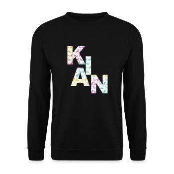 KIAN - Schöner Jungen Name mit Dinosaurier - Unisex Pullover - Schwarz - Vorne - Alina (178cm) & Michal (187cm)