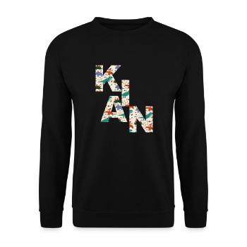 KIAN - Schöner Jungen Name mit Dinosaurier - Unisex Pullover - Schwarz - Vorne - Alina (178cm) & Michal (187cm)