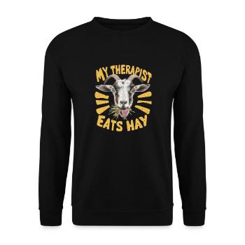 My therapist eats hay – goat love - Unisex Sweatshirt - black - Front - Alina (178cm) & Michal (187cm)