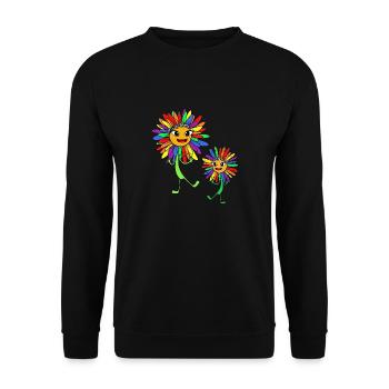 Hippie Regenbogen Sonnenblumen LGBT Gay Pride - Unisex Pullover - Schwarz - Vorne - Alina (178cm) & Michal (187cm)