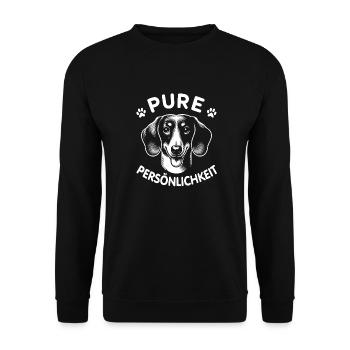Dackel ist pure Persönlichkeit Dackelportrait - Unisex Pullover - Schwarz - Vorne - Alina (178cm) & Michal (187cm)