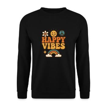 Retro Hippie Design Sonne Regenbogen Blume - Unisex Pullover - Schwarz - Vorne - Alina (178cm) & Michal (187cm)