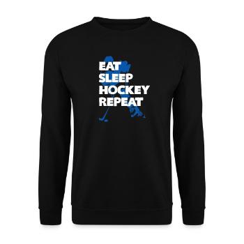 Eat Sleep Hockey wiederholen - Unisex Pullover - Schwarz - Vorne - Alina (178cm) & Michal (187cm)