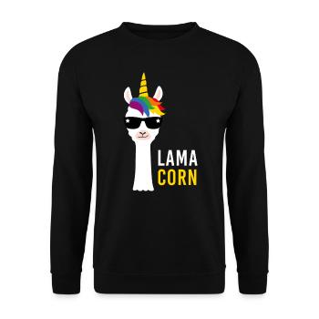 Lama Lamacorn Einhorn Geschenk Regenbogen - Unisex Pullover - Schwarz - Vorne - Alina (178cm) & Michal (187cm)