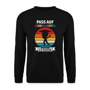 Kindergarten Anfang Kita-Kind Geschenk - Unisex Pullover - Schwarz - Vorne - Alina (178cm) & Michal (187cm)