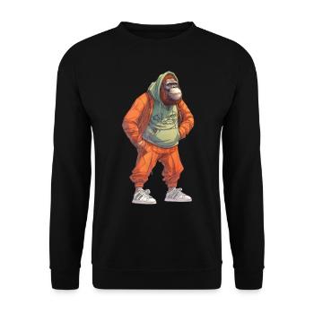 Streetart Orang-Utan Urban Rap Street Affe - Unisex Pullover - Schwarz - Vorne - Alina (178cm) & Michal (187cm)