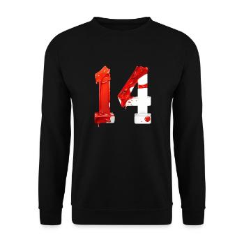 NON. 14 NUMÉRO 14 ROUGE BLANC 14E ANNIVERSAIRE - Sweat-shirt Unisexe - noir - Devant - Alina (178cm) & Michal (187cm)
