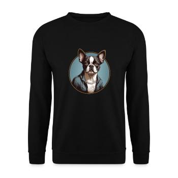 Boston Terrier Portrait Bostie Portrait - Unisex Pullover - Schwarz - Vorne - Alina (178cm) & Michal (187cm)