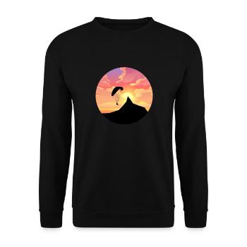 Paragleider/Paragleiter/Gleitschirm mit Berg Motiv - Unisex Pullover - Schwarz - Vorne - Alina (178cm) & Michal (187cm)