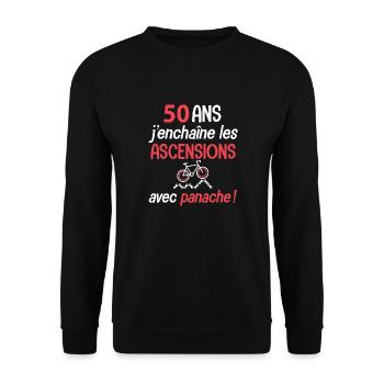 Velo 50 ans ascension avec panache anniversaire - Sweat-shirt Unisexe - noir - Devant - Alina (178cm) & Michal (187cm)