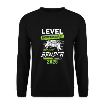 Level Einzelkind Complete Großer Bruder 2025 - Unisex Pullover - Schwarz - Vorne - Alina (178cm) & Michal (187cm)
