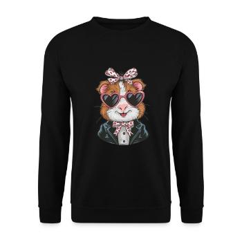 Coole Meerschweinchen mit Herz-Sonnenbrille - Unisex Pullover - Schwarz - Vorne - Alina (178cm) & Michal (187cm)