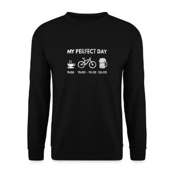 Mon jour parfait - café - cyclisme - boire de la bière - Sweat-shirt Unisexe - noir - Devant - Alina (178cm) & Michal (187cm)