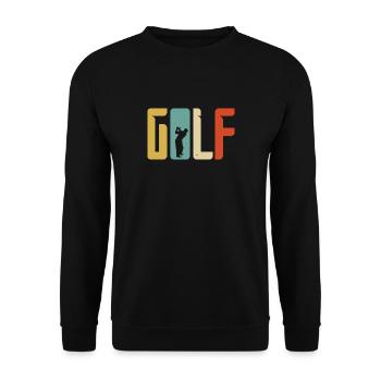 Golf Geschenk Retro Abschlag - Unisex Pullover - Schwarz - Vorne - Alina (178cm) & Michal (187cm)