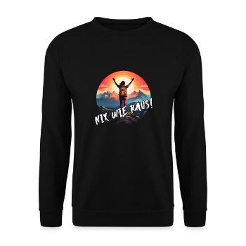 Nix wie raus - in die Natur - auf die Berge - Unisex Pullover - Schwarz - Vorne - Alina (178cm) & Michal (187cm)